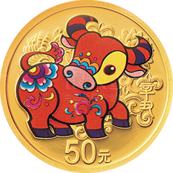2021中國辛丑（牛）年金銀紀念幣3克圓形金質(zhì)彩色紀念幣